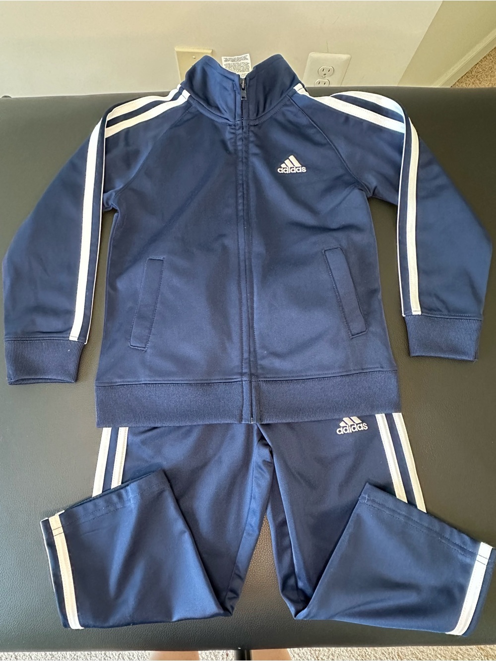 adidas Navy Blue Kids Track Jacket & Joggers with White Stripes
